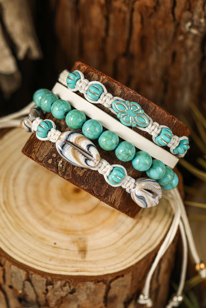 Ensemble de bracelets multicouches en coquillage turquoise occidental bleu clair