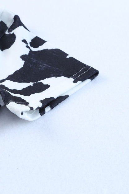 Top de manga corta con abertura y estampado de vaca de un hombro 