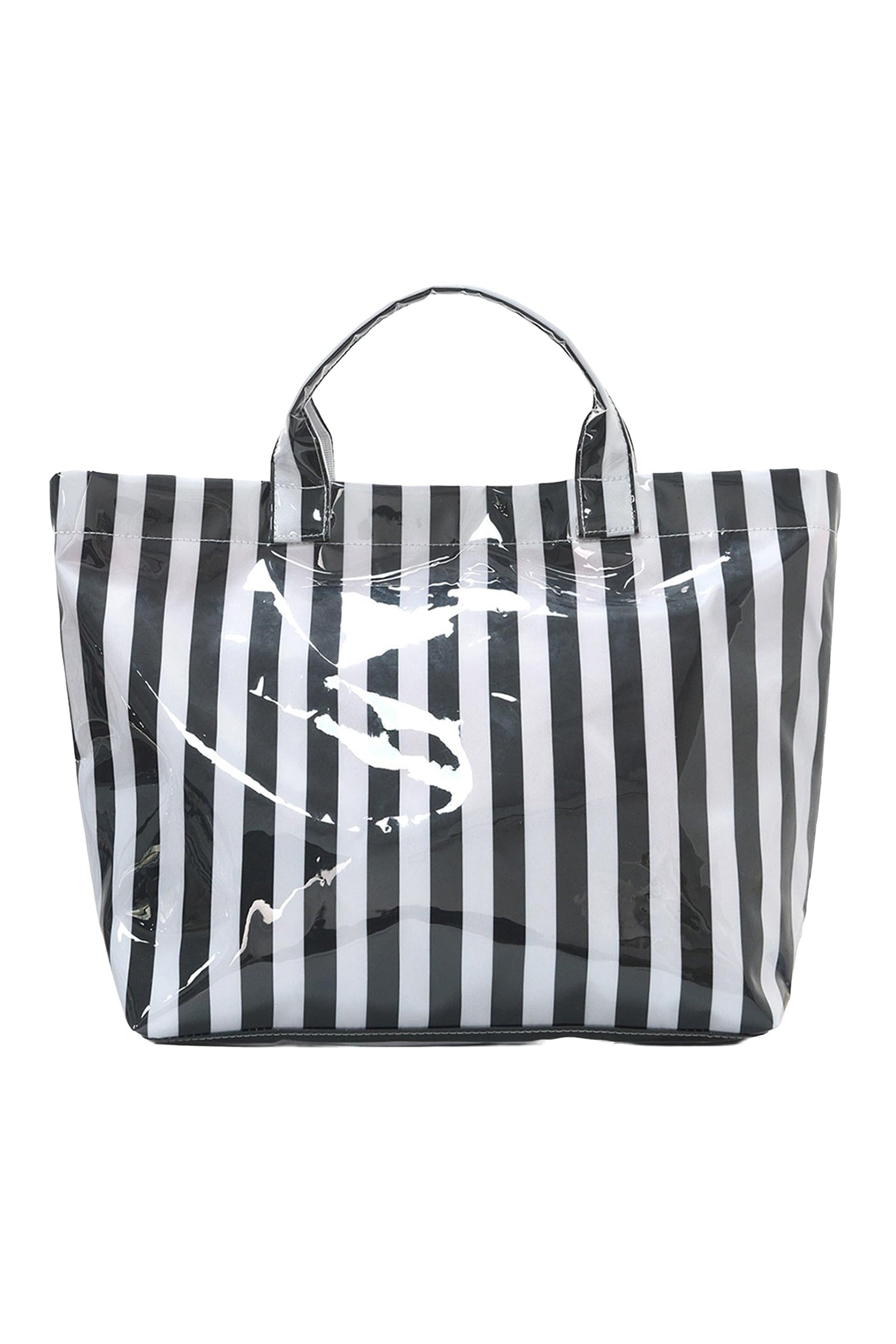 Color black Glossy Striped Vinyl Large Tote Bag