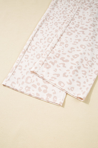 Beige Cheetah V Neck Tee and Pants Lounge Set