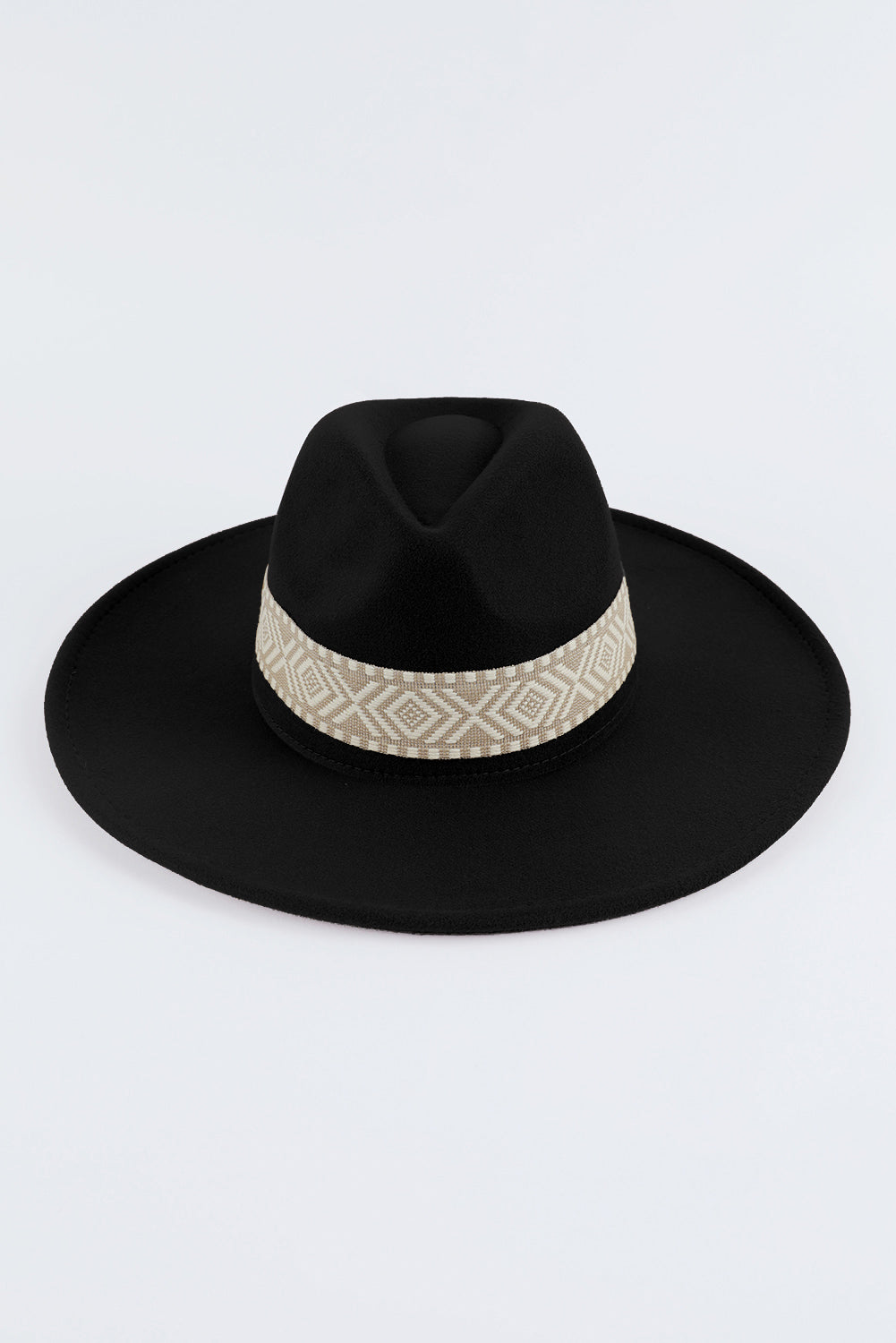 Sombrero Fedora plano retro con bordado azteca marrón