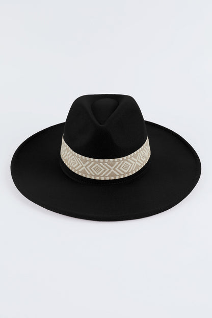 Sombrero Fedora plano retro con bordado azteca marrón