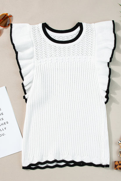 Débardeur blanc à volants et œillets en crochet