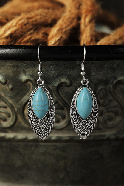 Boucles d'oreilles arabesques bohèmes turquoise vintage argentées