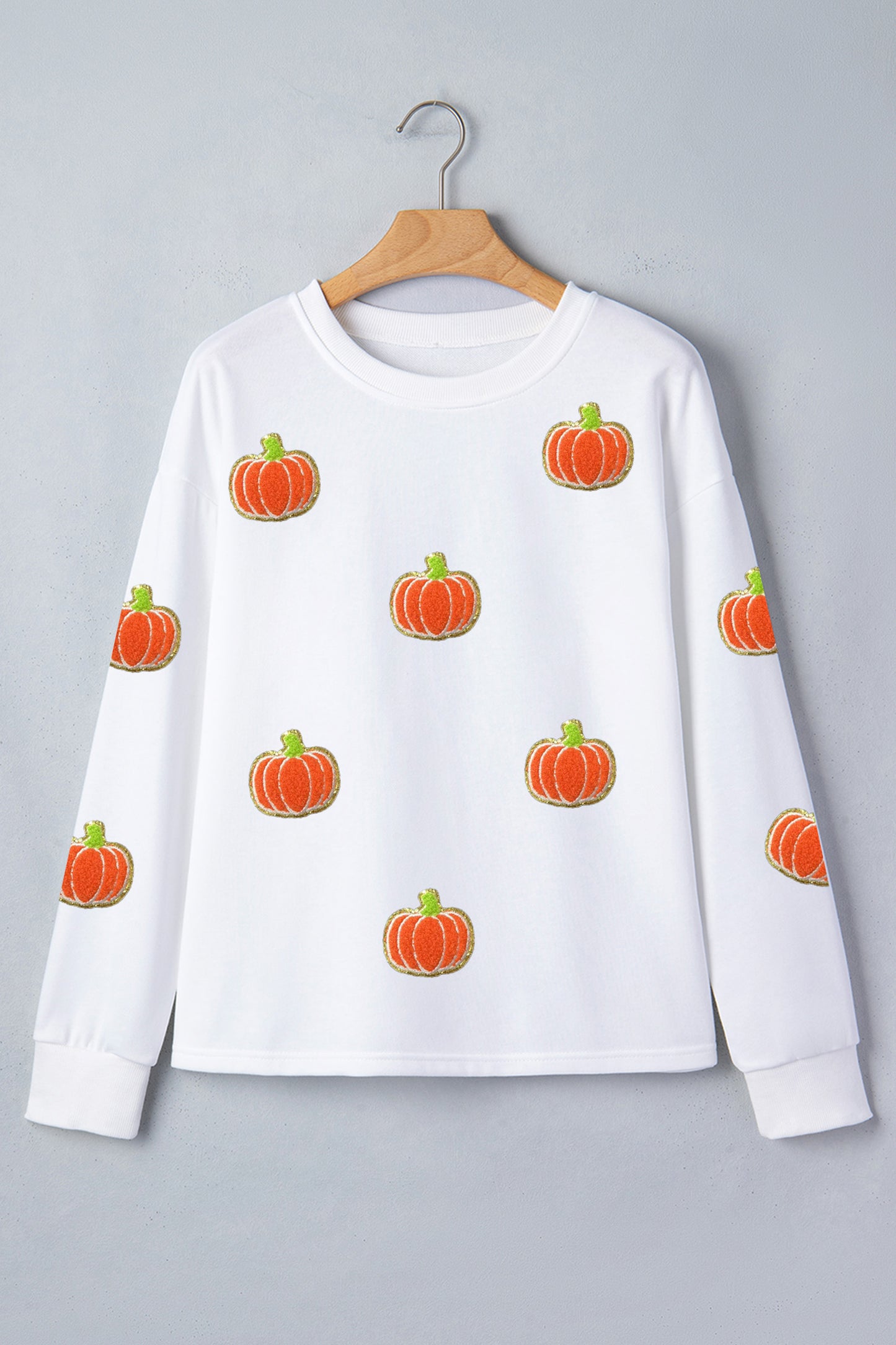 White Glitter Chenille Pumpkin Patch Graphic Long Sleeve Top