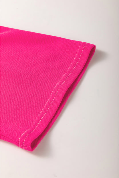 Chemisier ample à manches 3/4 et col en V en patchwork rose contrasté