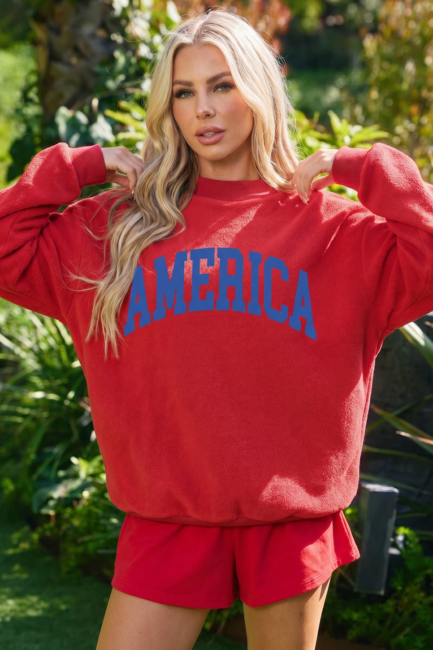 Light Grey Mock Neck Reversible USA/America Graphic Sweatshirt