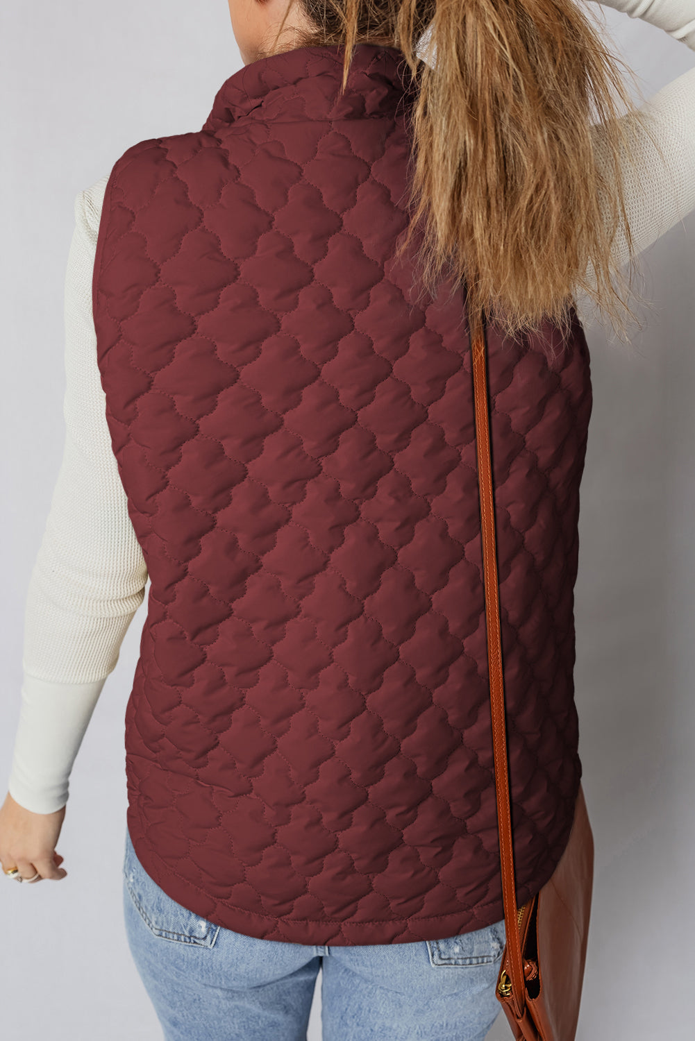Wild Ginger Flower Shape Quilted Snap Button Zip Up Winter Vest