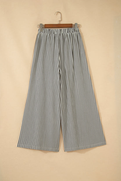 Black Stripe Elastic Waist Ultra Wide Leg Pants