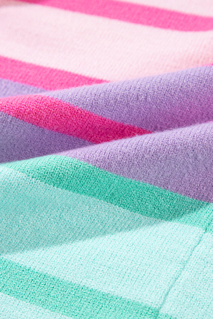 Pull ample à rayures dégradées multicolores et bords côtelés