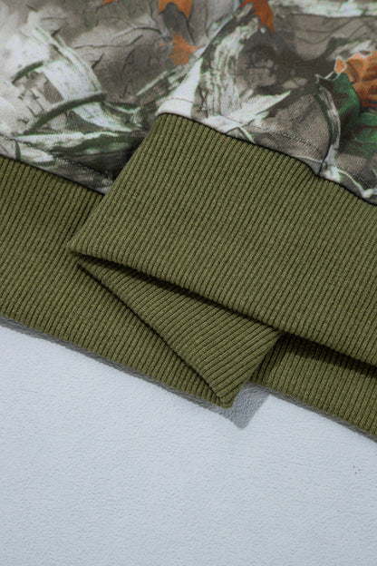 Green Western Camo/Mallard Letter Print Baggy Pullover Sweatshirt