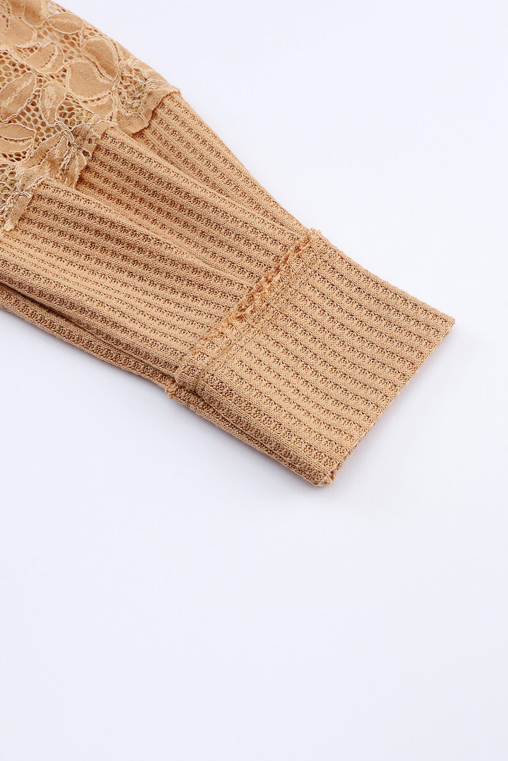 Haut à manches longues et col en V en dentelle gaufrée rose