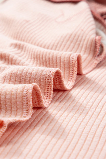 T-shirt côtelé colorblock rose grande taille