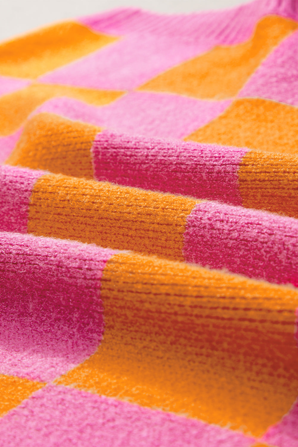 Débardeur à carreaux colorblock rose fraise avec bordure côtelée