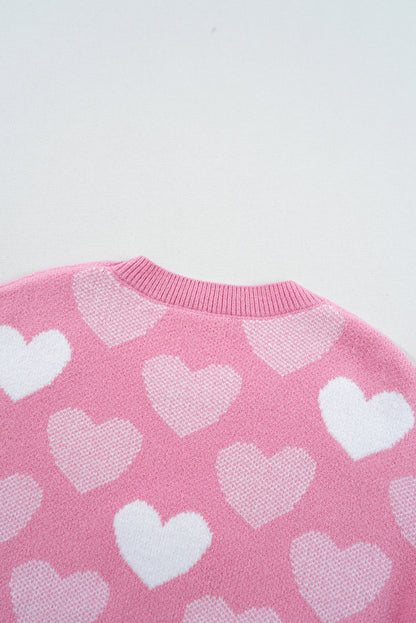 Pull ras du cou rose à imprimé cœur perlé pour la Saint-Valentin