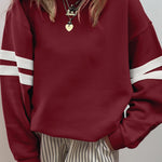 Red Dahlia Varsity Striped Detail Drop Shoulder Oversized Sweatshirt