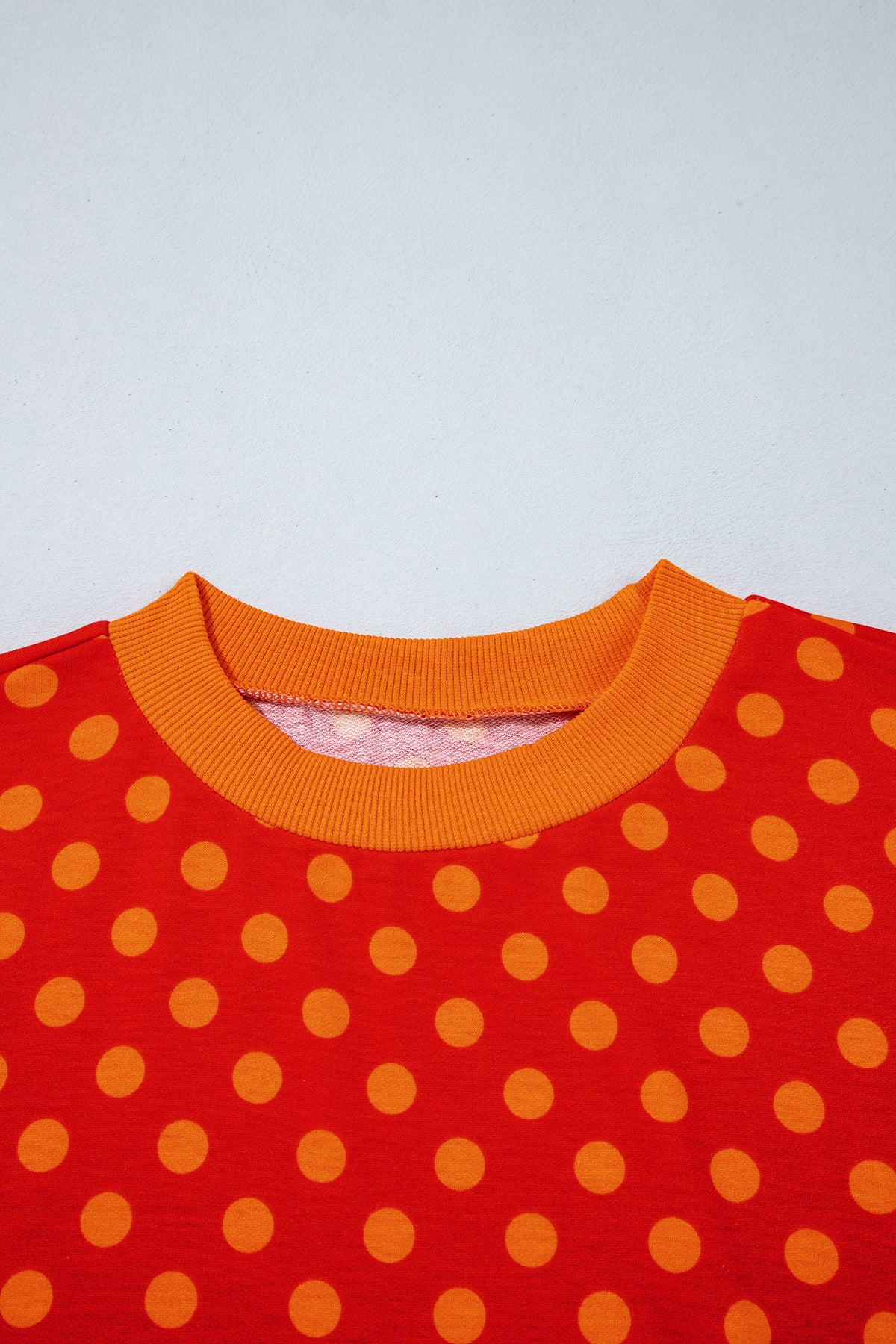 Red Polka Dot Print Contrast Trim Round Neck Bracelet Sleeve Top