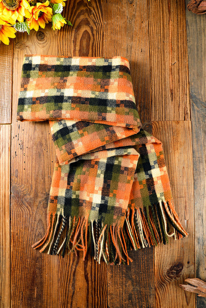 Bufanda con dobladillo con flecos y estampado de cuadros multicolor 