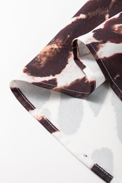 Chemise à manches mi-longues à imprimé léopard et bordure contrastée marron foncé