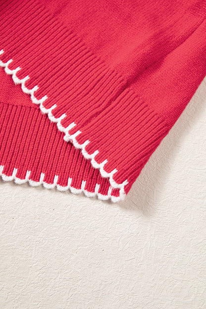 Racing Red Stitched Detail Christmas Tree Holiday Casual Sweater