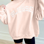 Light Pink Oversize Blessed Embroidered Mock Neck Sweatshirt