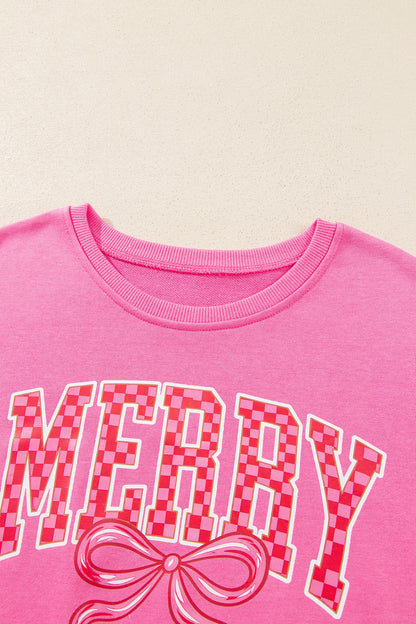 Pink Christmas Slogan Graphic Plaid Contrast Two-piece Pant Set