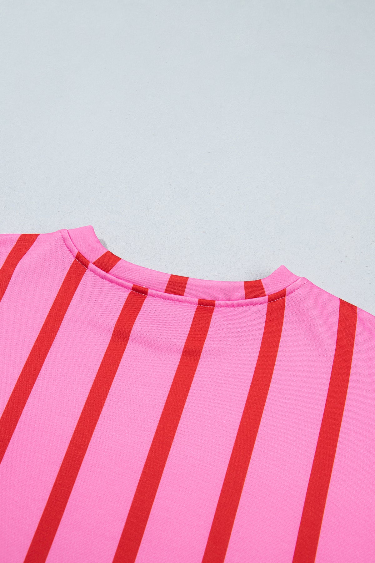 Red Stripe Dropped Shoulder Round Neck Casual Sweatshirt