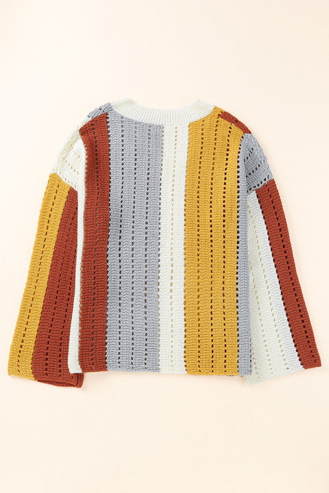 Multicolor Color Block Patchwork V Neck Knit Sweater