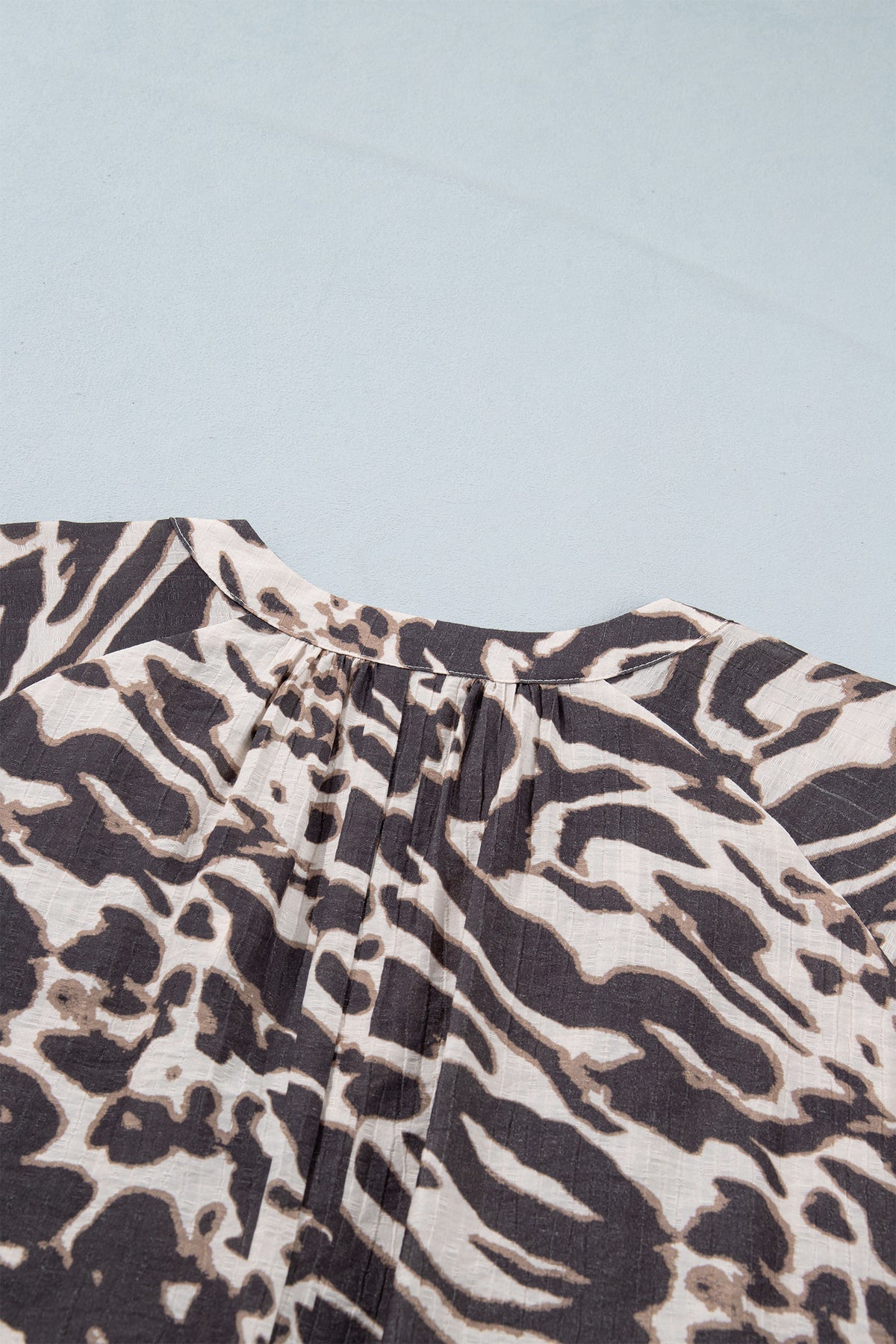 Parchment Leopard Print V Neck Button Down Balloon Sleeve Shirt