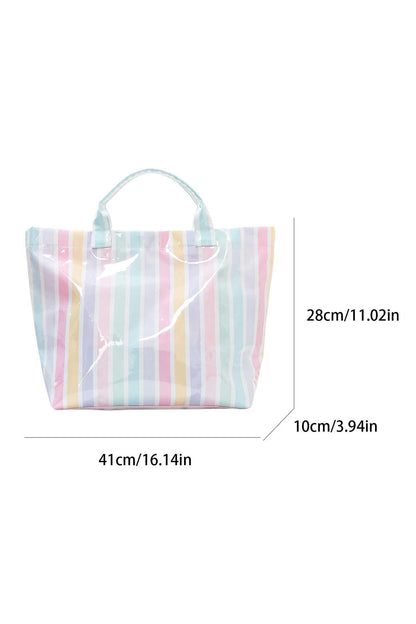 Red Glossy Striped Vinyl Large Tote Bag