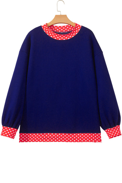 Dirty blue Colorblock Polka Dot Contrast Trim Oversized Sweatshirt