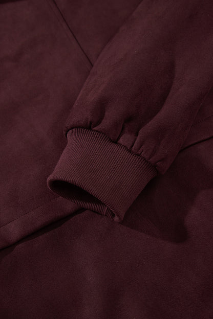 Chicory Coffee Solid Zip-up Metal Placket Collar Long Sleeve Jacket