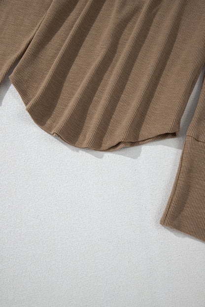 Haut côtelé à manches longues en broderie anglaise châtain