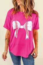 Rose Red Baseball Bowknot Graphic Casual Tee