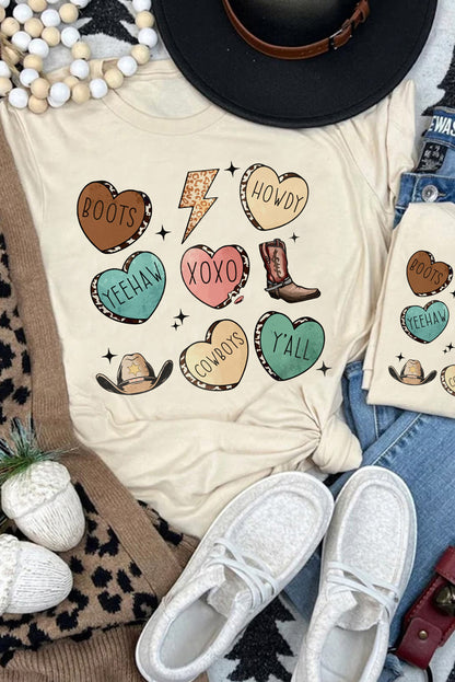 T-shirt graphique kaki Western Fashion Saint-Valentin