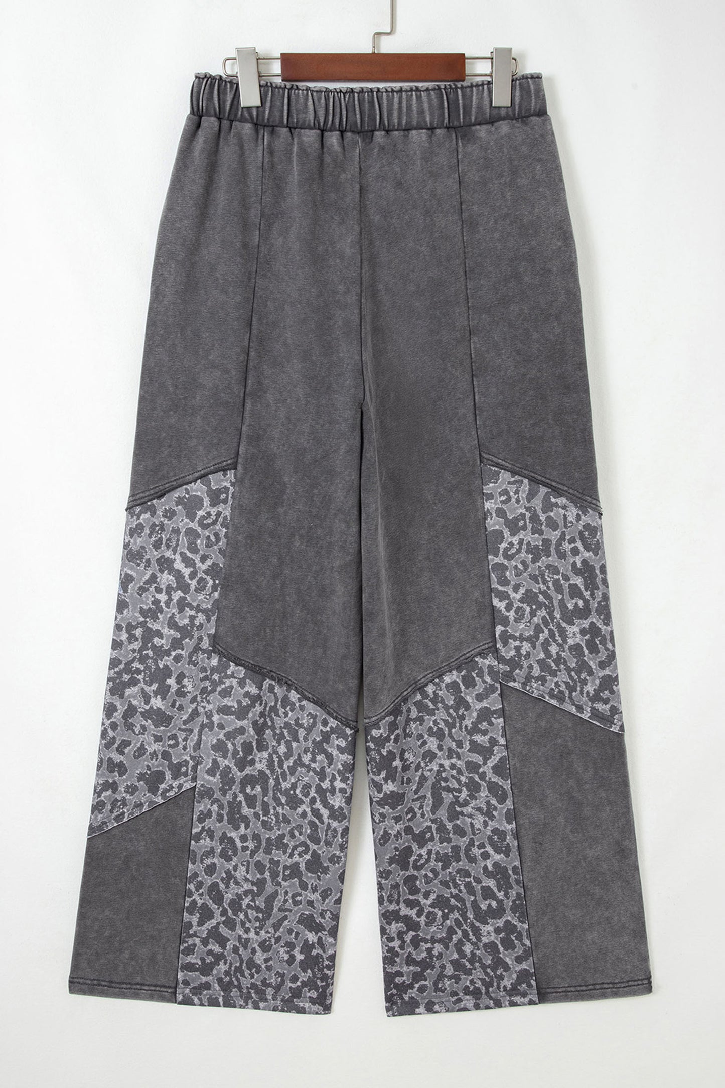 Dark Grey Mineral Wash Leopard Patchwork Loose Pants