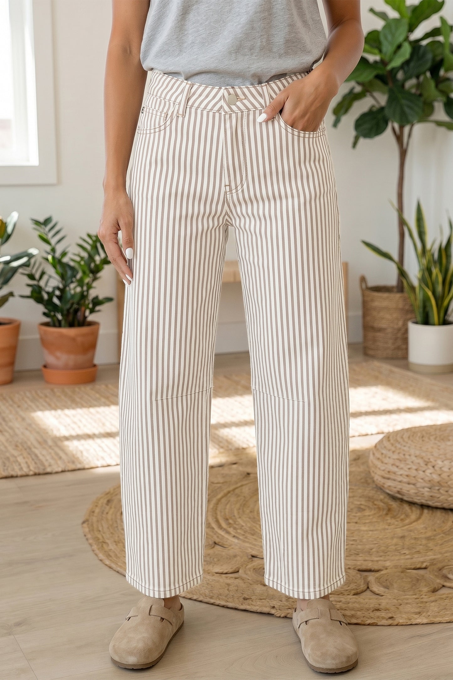 Sky Blue Stripe Casual Barrel Jeans