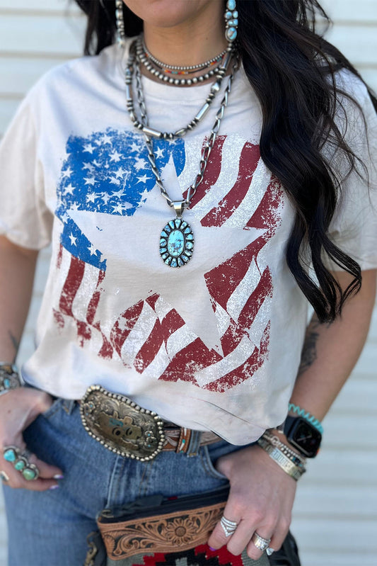 Camiseta con cuello redondo y estampado gráfico de estrella de la bandera estadounidense