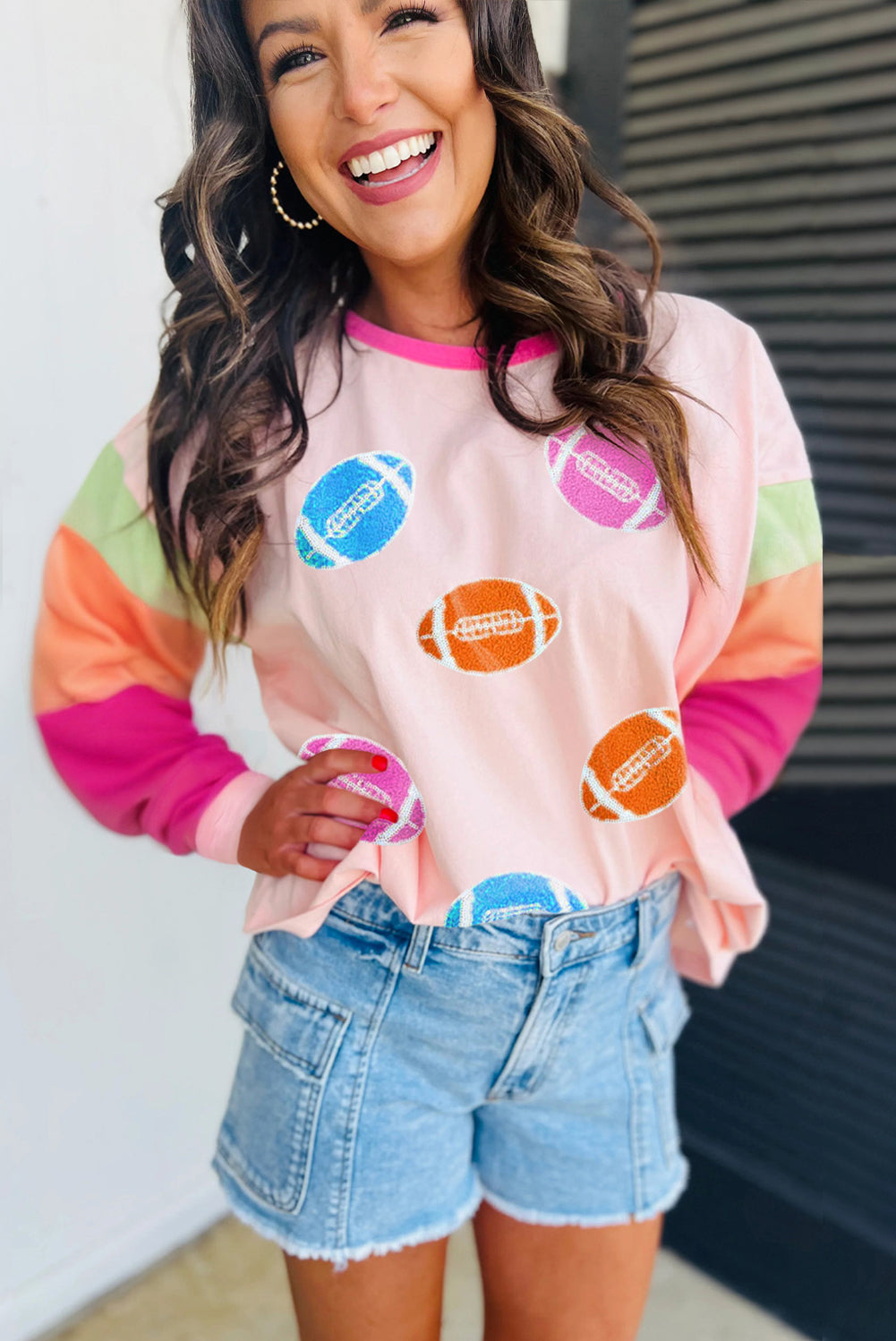 Haut rose à manches courtes et blocs de couleur avec motif rugby GAME DAY