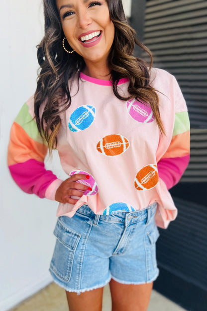 Haut rose à manches courtes et blocs de couleur avec motif rugby GAME DAY