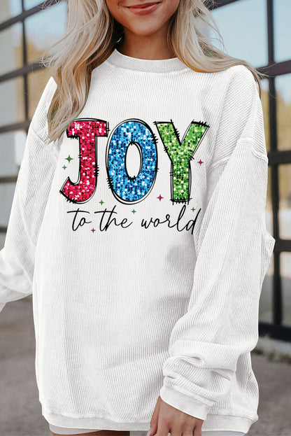 Sweat-shirt ras du cou côtelé blanc JOY to the world