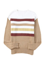 Khaki Crew Neck Striped Long Sleeve Sweater