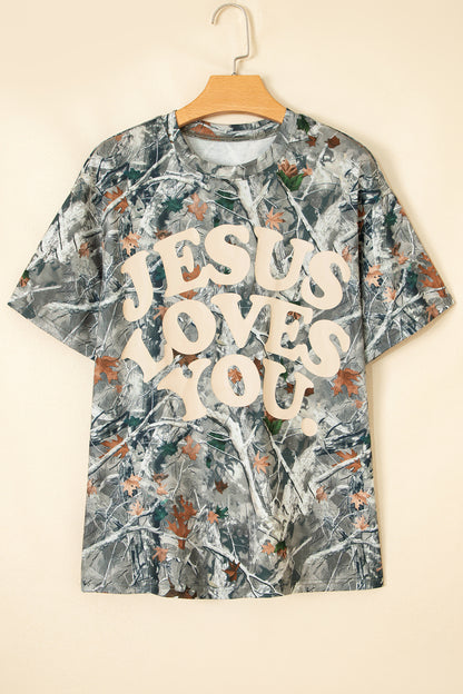 Beige Camo Woodland LOVE LIKE JESUS Casual Tee