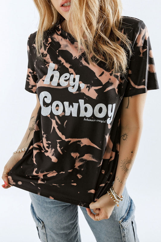 Hey, Cowboy Tie Dye Print Short Sleeve T Shirt