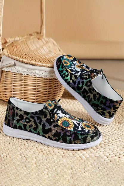 Western Cow Print Sunflower Shoes