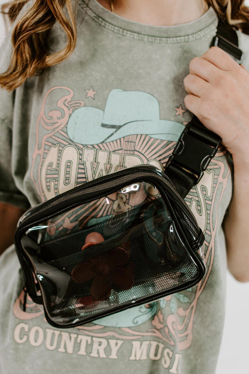 Sac banane transparent à bretelles réglables et fermeture éclair blanc brillant 