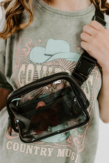 Sac banane transparent à bretelles réglables et fermeture éclair blanc brillant 