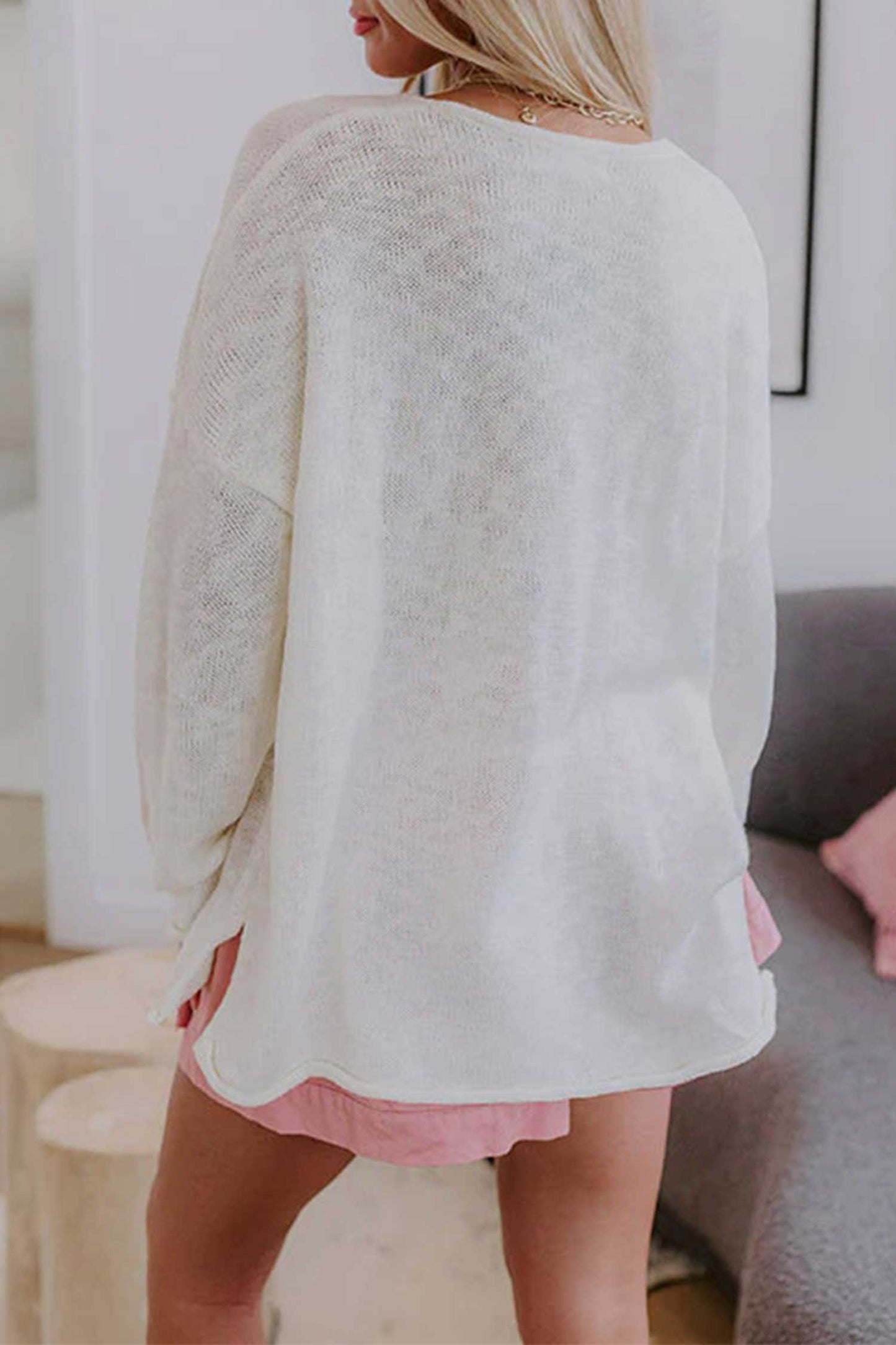 White V Neck Lightweight Knit BEACH SIDE Shift Tunic Sweater