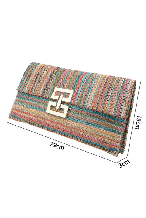 Multicolour Woven Metal Clasp Flap Handbag