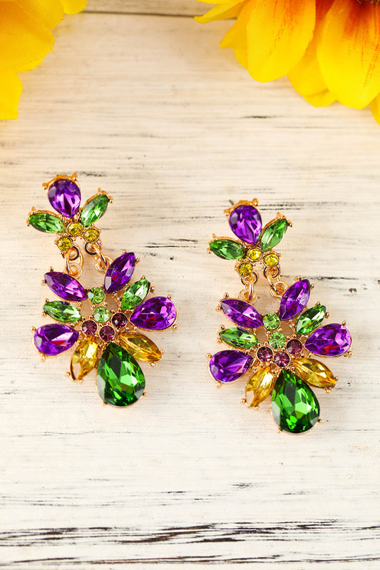 Purple Mardi Gras Gem Stone Dangle Earrings